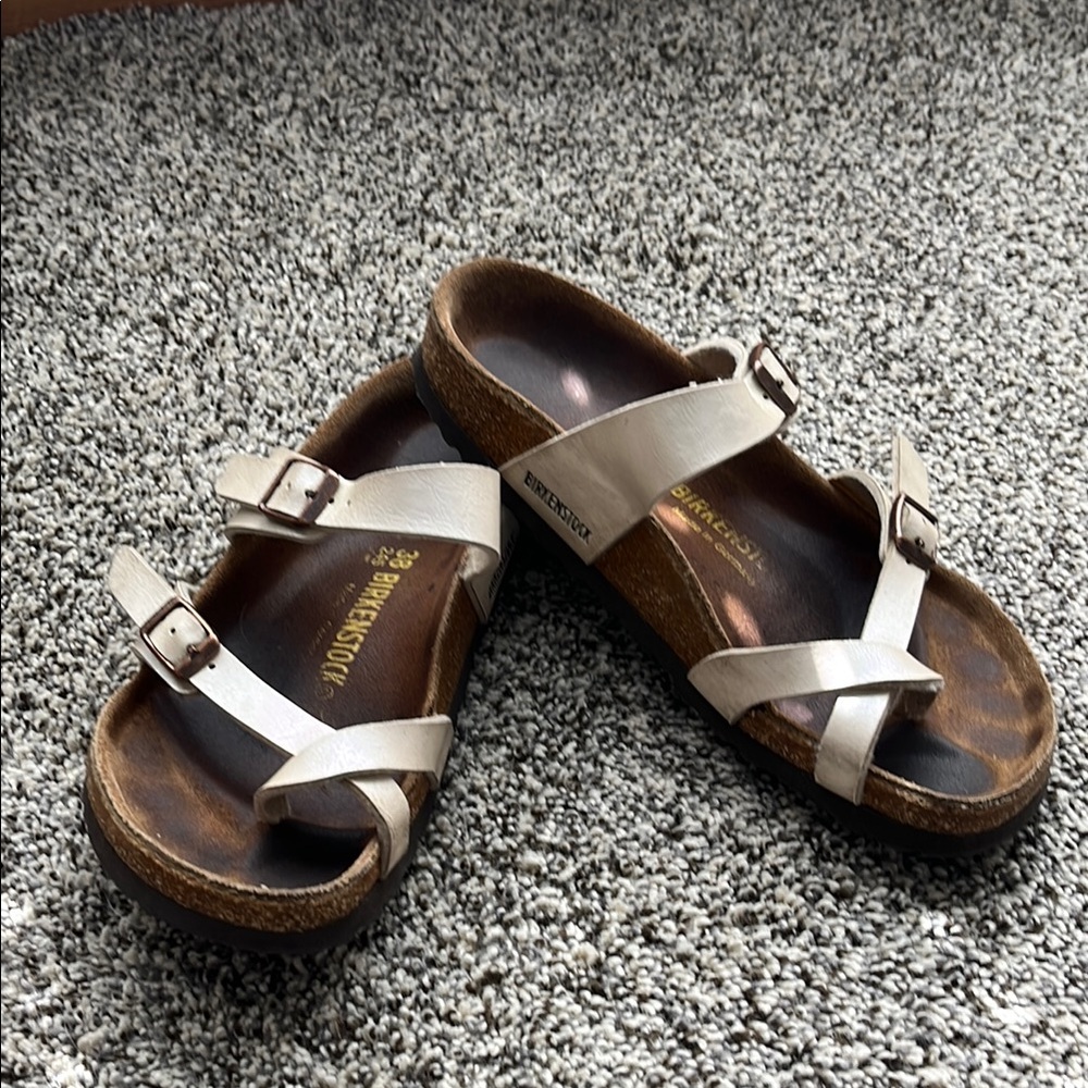 Birkenstock White Strappy Cork Footbed Sandals